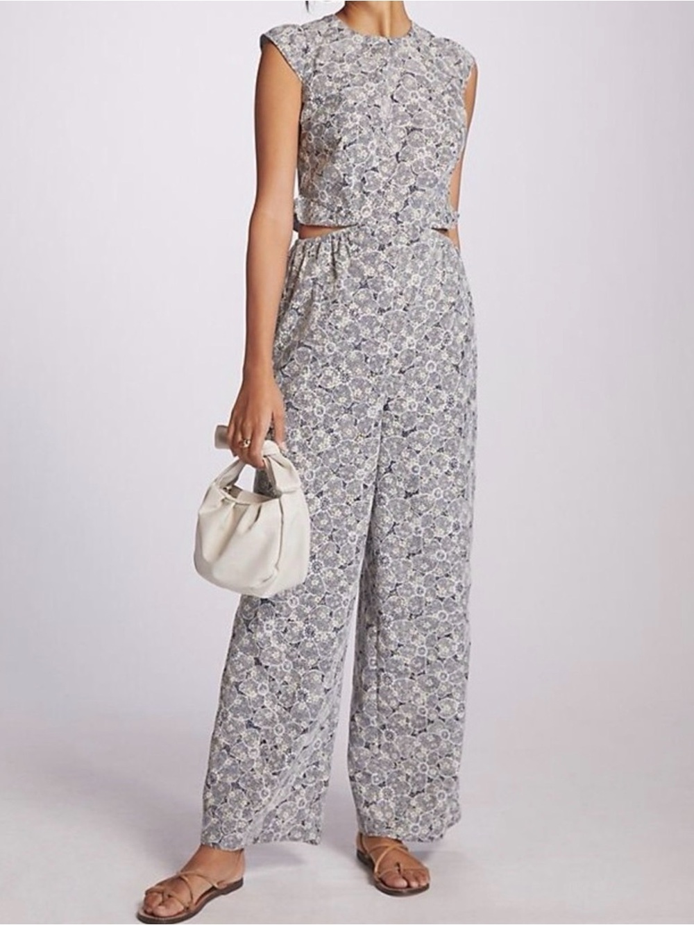 Adelyn Rae Gray Floral Cutout Wide-Leg Jumpsuit